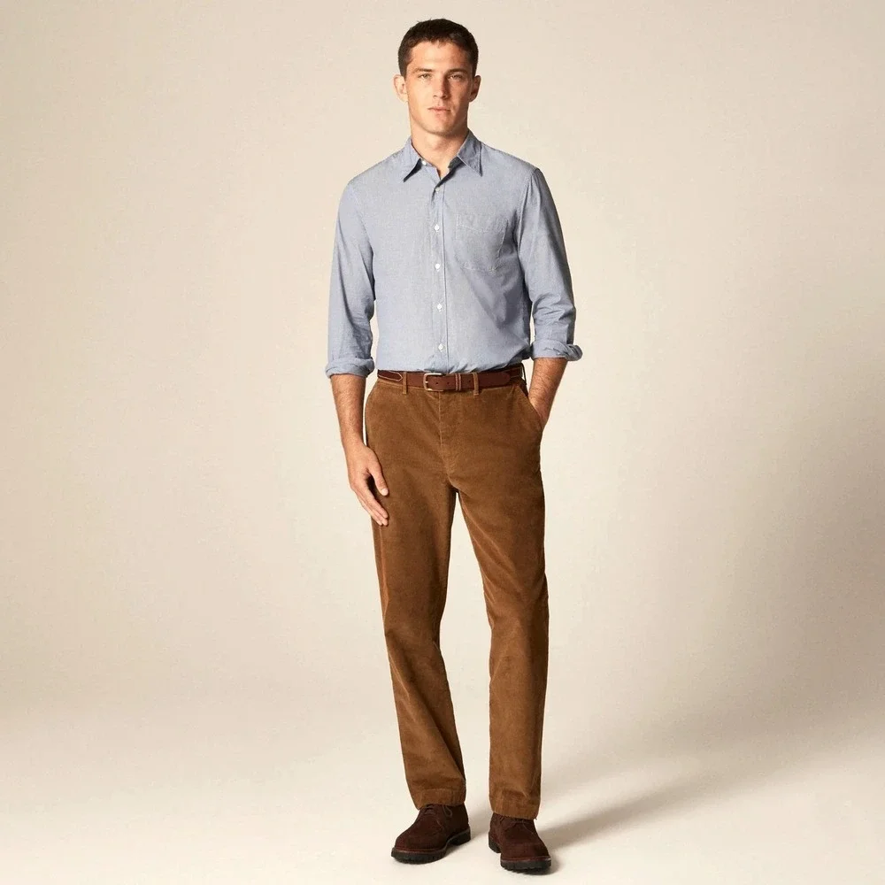 J.Crew Oarsman Corduroy Straight Chino Pant Men 38x32 Khaki Tan Brown Stretch